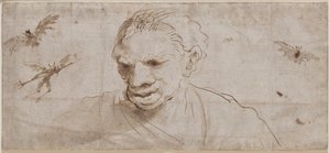 एक चुड़ैल, दो चमगादड़, और फ्लाइट में एक दानव, 17 वीं सदी की शुरुआत में (कागज पर भूरे रंग के धो के साथ कलम और भूरी स्याही) द्वारा जियोवन्नी फ्रांसेस्को बारबेरि (इल गुसेरिनो)